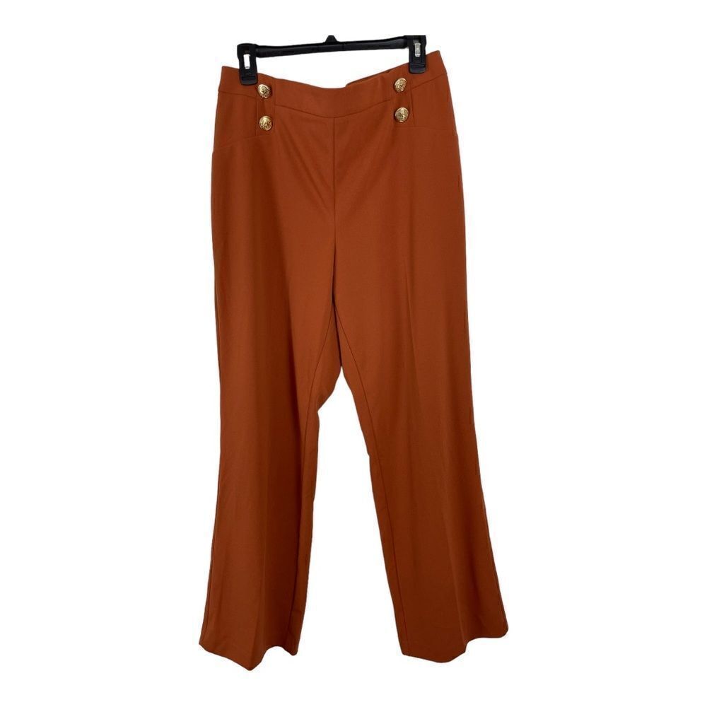 Calvin Klein Women's Wide Leg Sailor Trouser Pants Gingerbread Size Large Gold